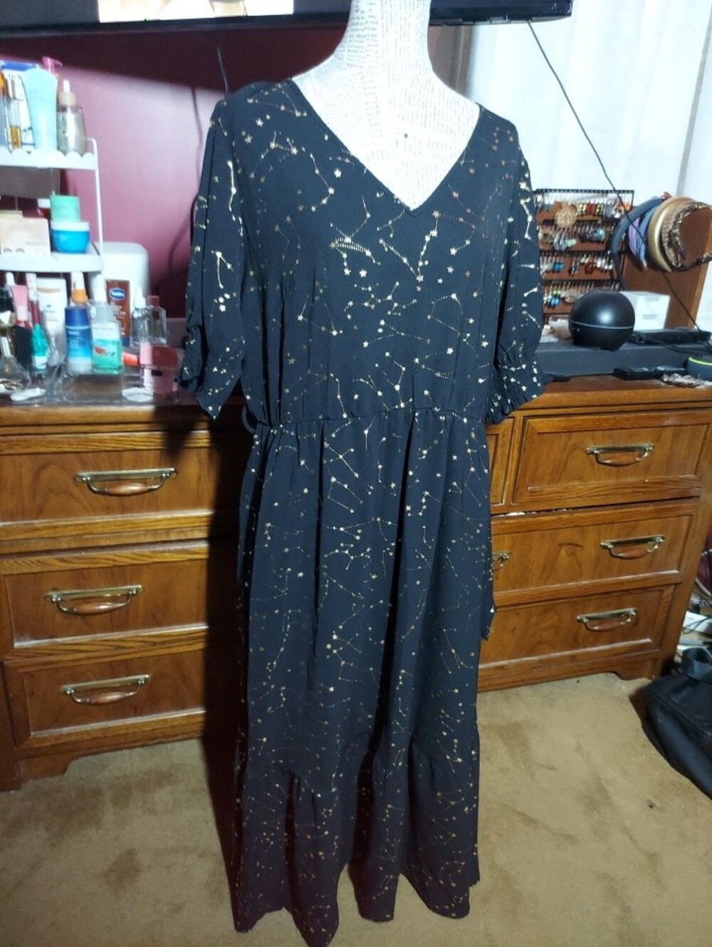 NEW Bloomchic Black and Gold Star Maxi Belted Dress Size 18-20 Plus Size - Picture 3 of 6